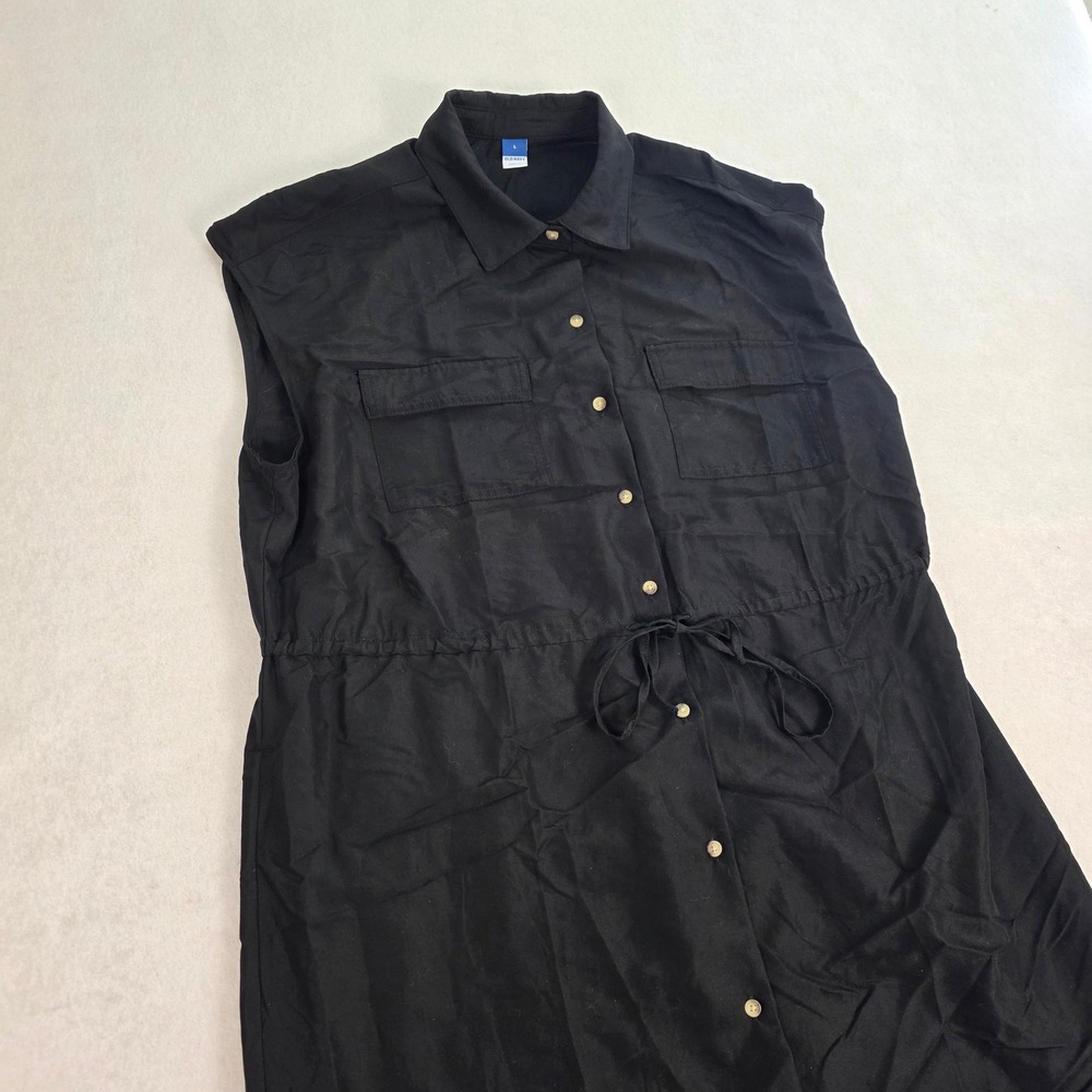 Old Navy Womens Large Shirt Dress Black‎ Excellent Sleeveless Midi Drawstring